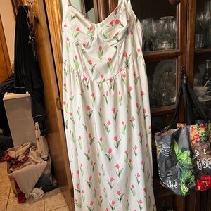 Charming Floral Midi Dress in White and Pink